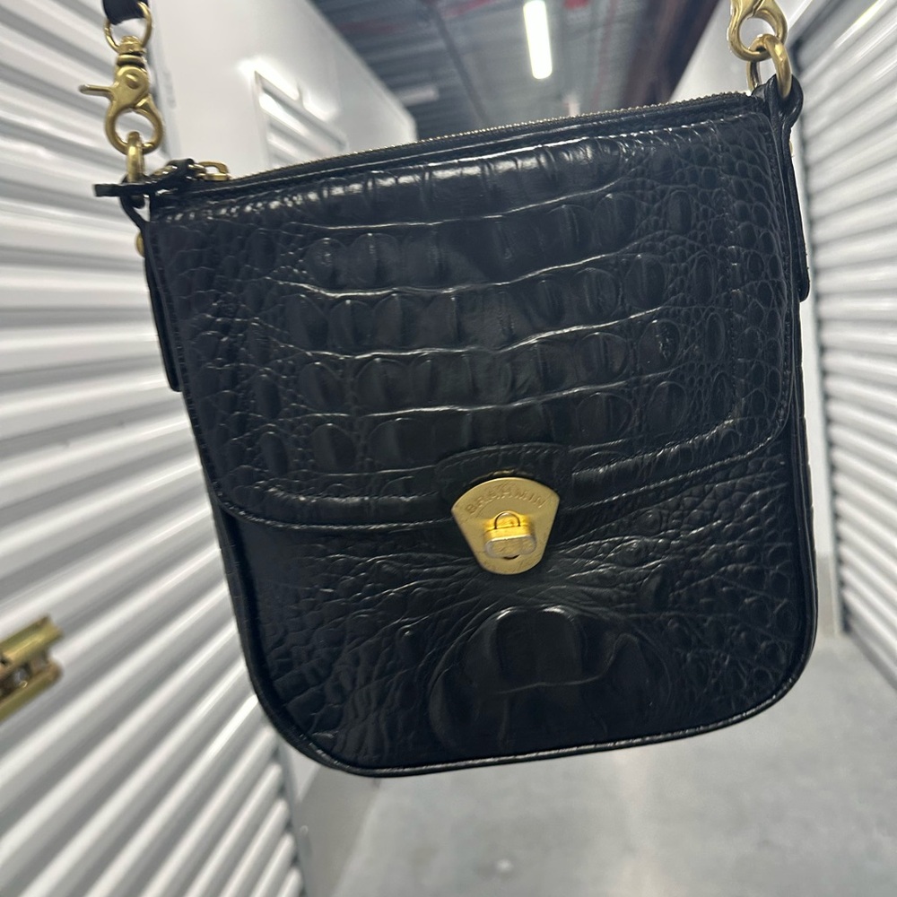 Brahmin Black Crocodile Embossed Leather Bag